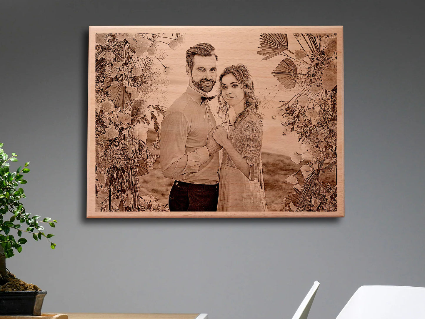 Гравійований портрет з фото на дереві — WoodArt Premium