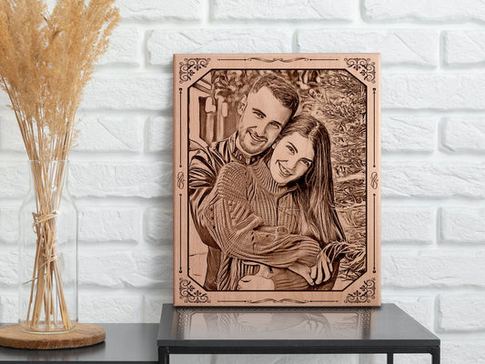 Гравійований портрет з фото на дереві — WoodArt Premium