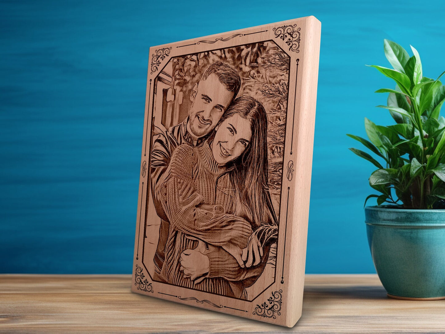 Гравійований портрет з фото на дереві — WoodArt Premium