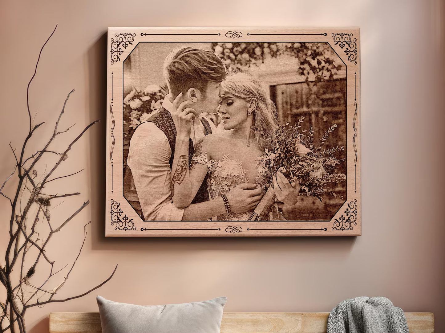 Гравійований портрет з фото на дереві — WoodArt Premium